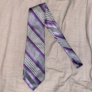 Pierre Cardin 100% Silk Purple and Gray Striped Tie